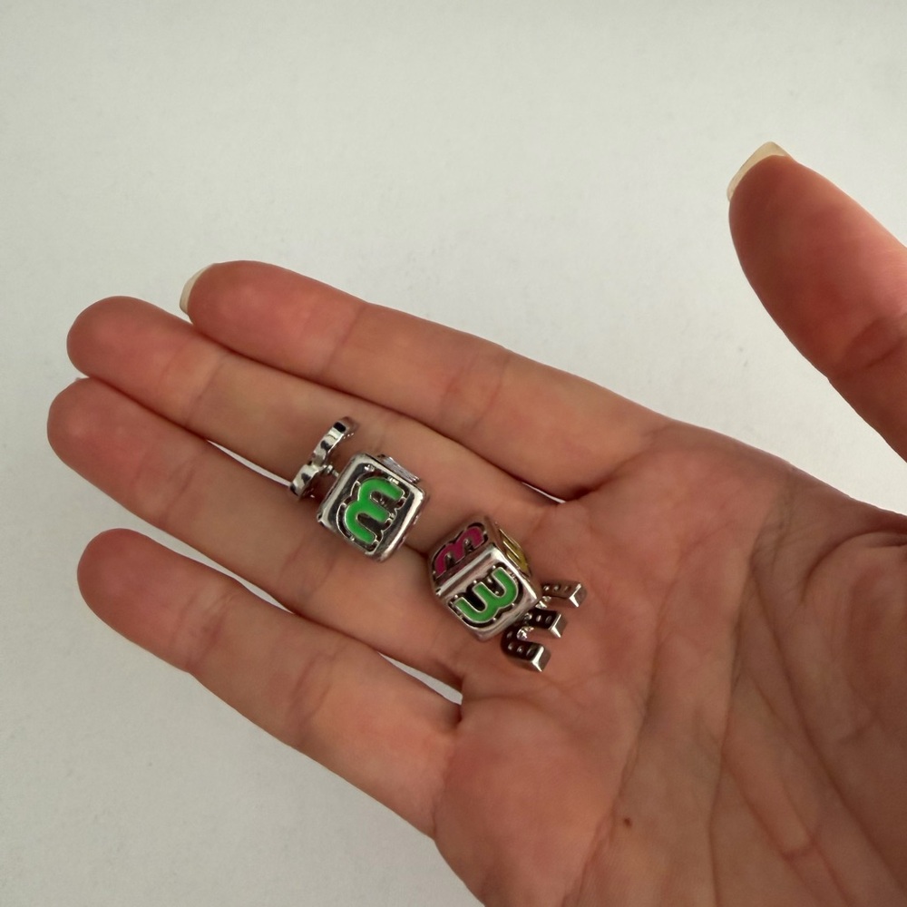 Miu Miu Silver Letter Charms with Green and Pink Enamel